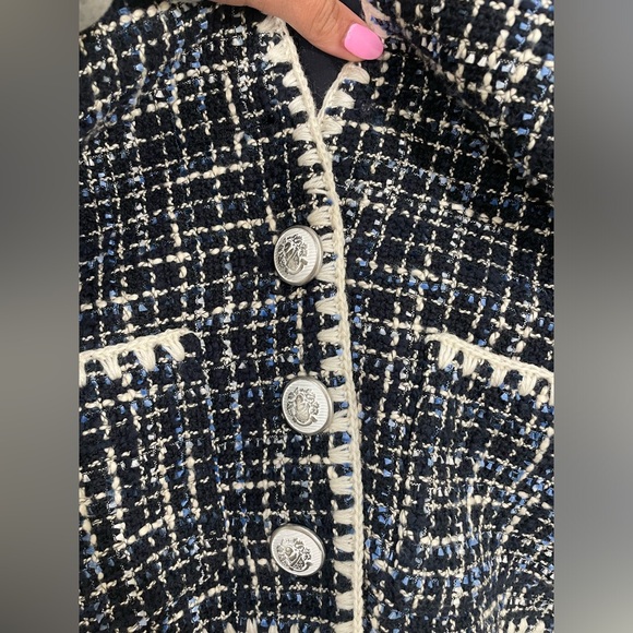 Veronica Beard Navy and White Tweed Embroidered Button Up Blazer Size 6 - Picture 11 of 13